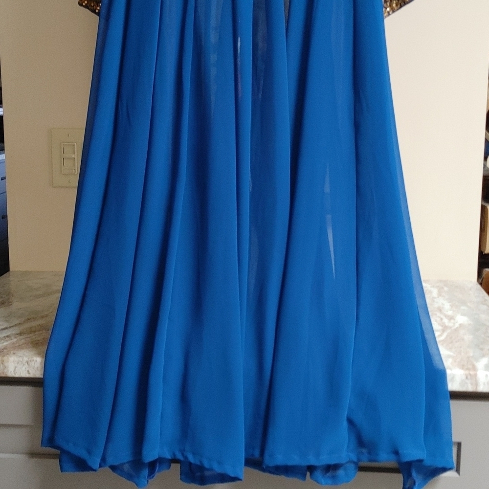 VTG Dramatic Chiffon with Gold Lamé Open Front Dress Size 2-6 - Picture 7 of 13